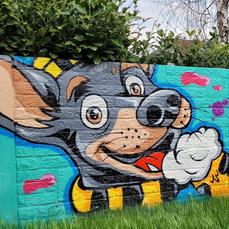 Graffiti Hund mit Bier
